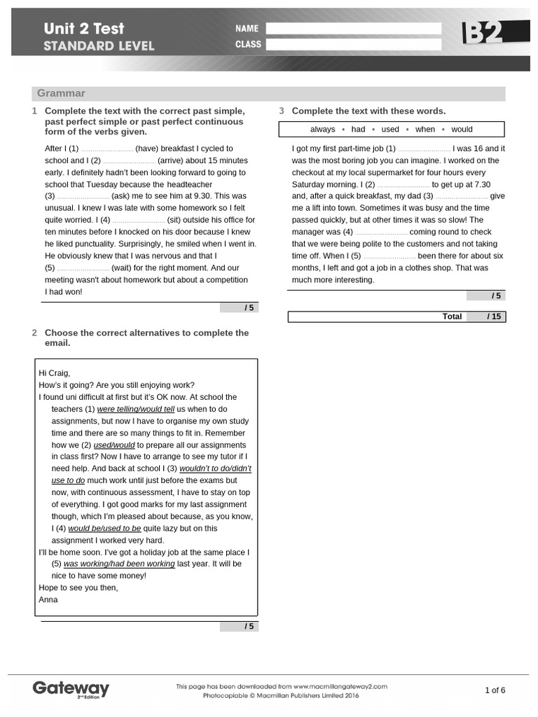 B2 Unit 2 Test Standard Pdf