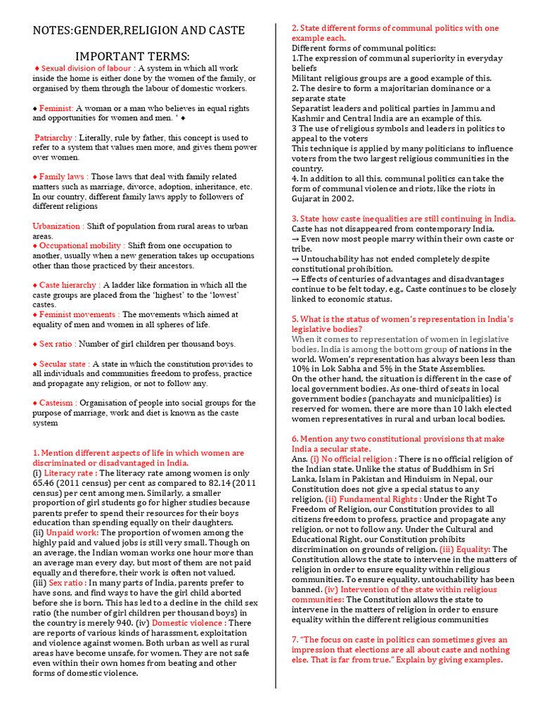 Gender Religion and Caste | PDF
