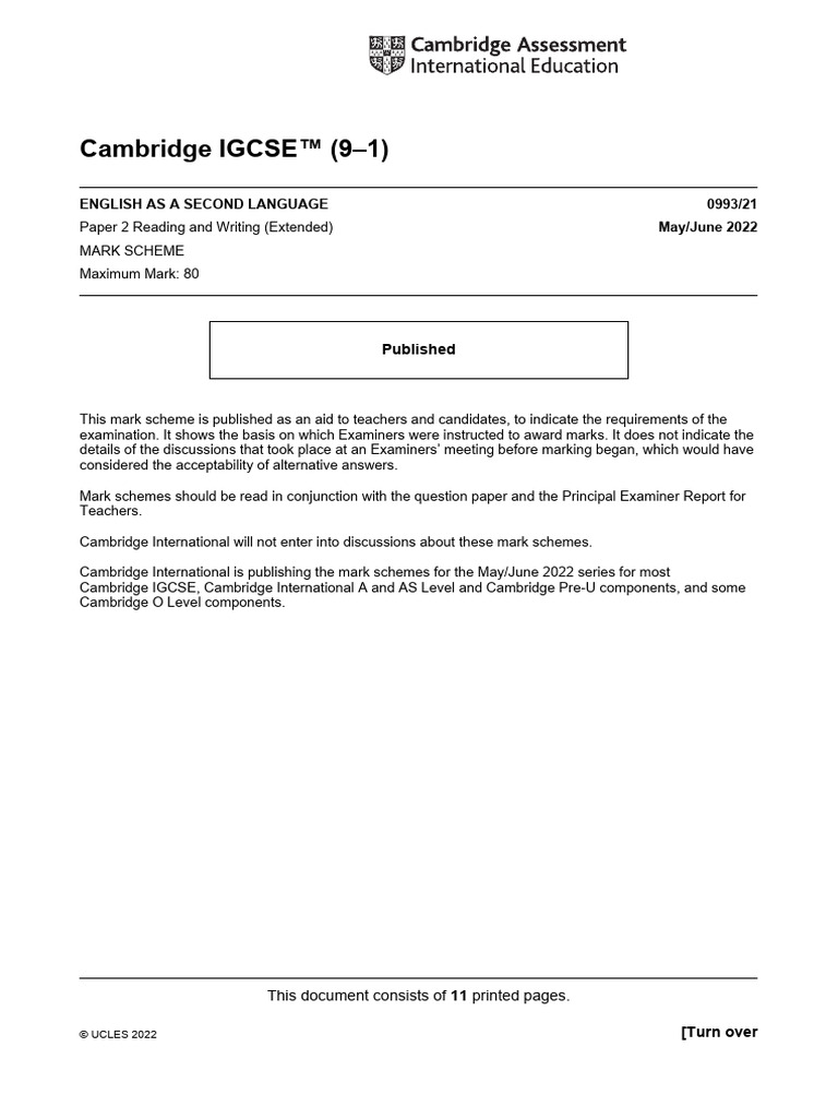 Cambridge IGCSE™ (9-1) : English As A Second Language 0993/21 May/June ...