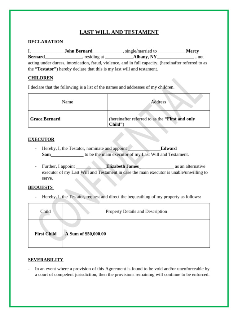 Last Will and Testament Template | PDF | Will And Testament | Law
