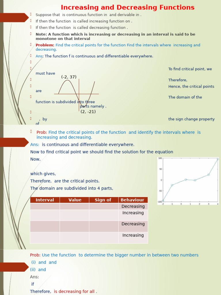 Increasing and Decreasing Functions and Concavity | PDF