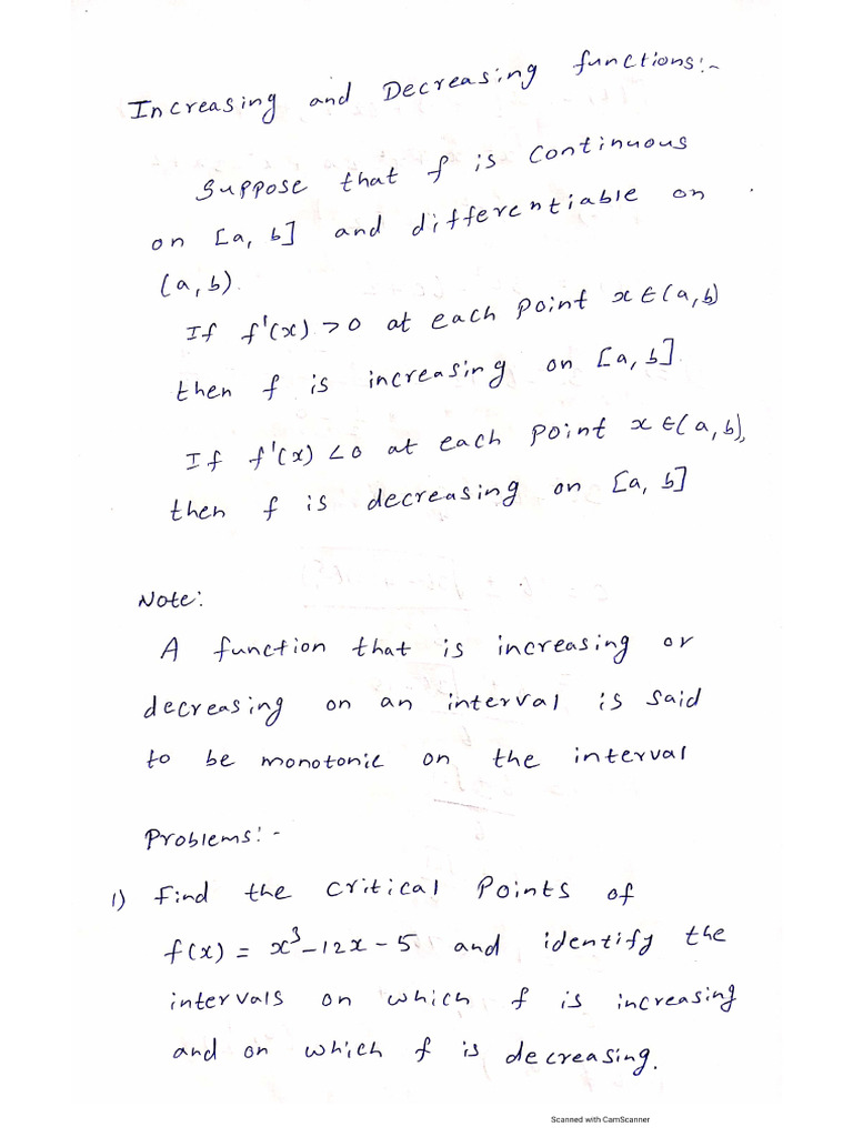 1.7.increasing, Decreasing Functions and First Derivative Test | PDF