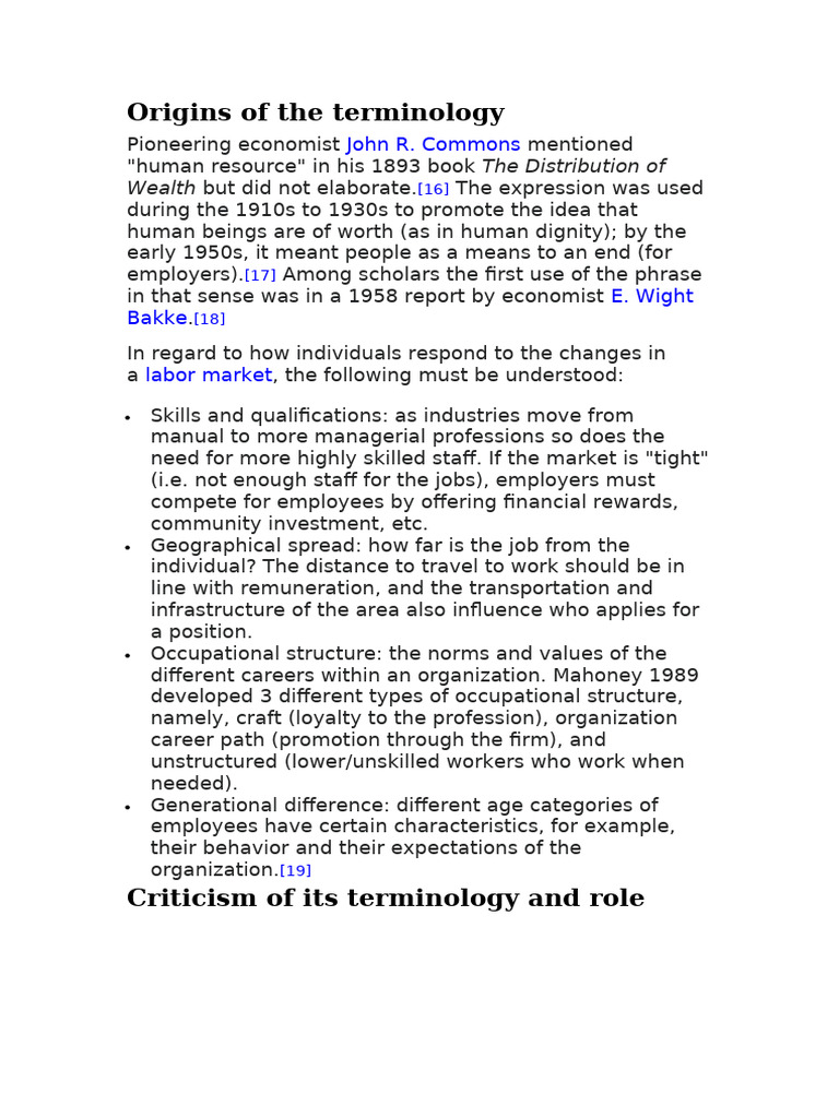 Origins of The Terminologies of HR | PDF
