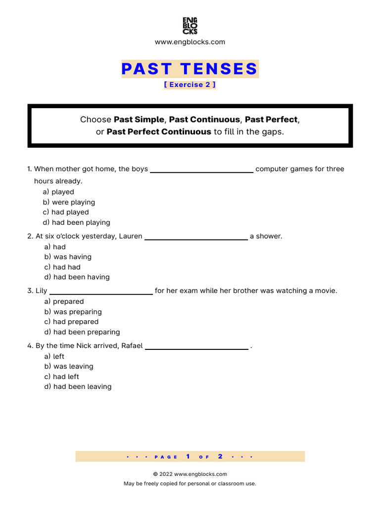 Past Tenses Exercise 2 | PDF