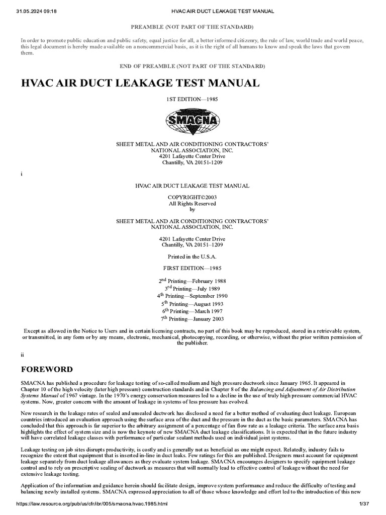 SMACNA Duct Leakage Test Manual | PDF | Building Automation