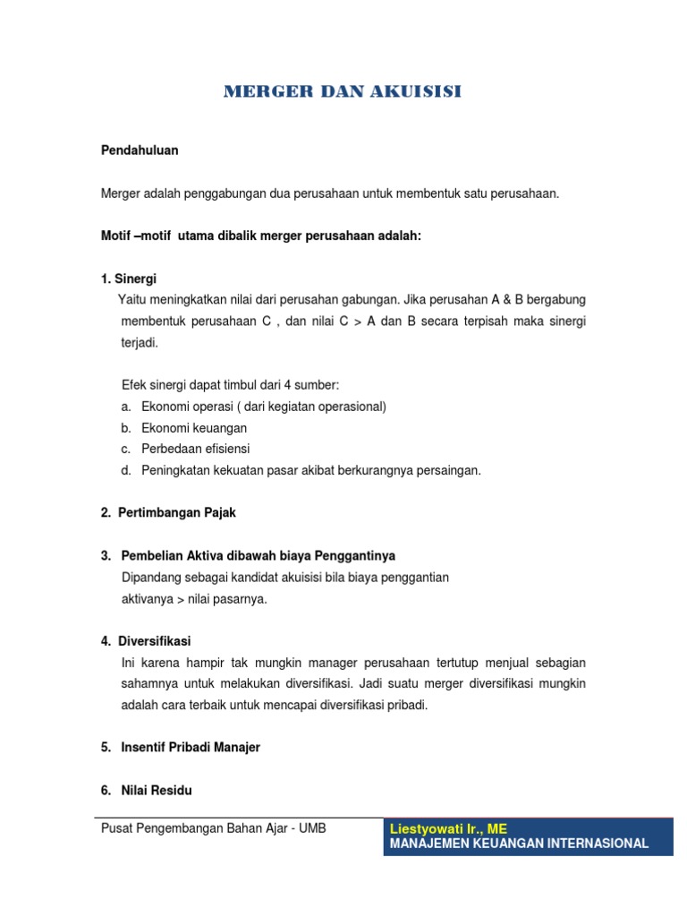 Merger Akusisi Perhitungan Saham
