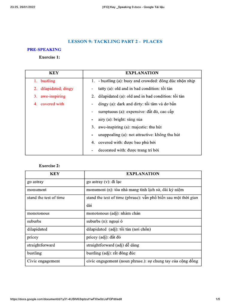 (IFO) Key - Speaking 9 | PDF