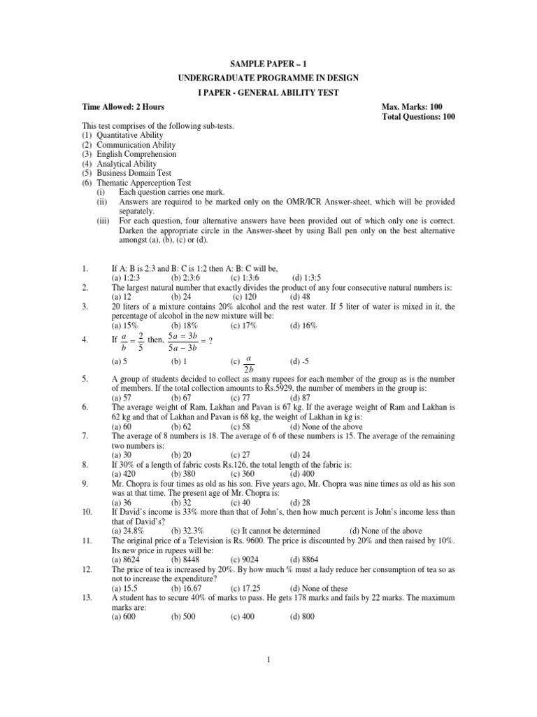 General Ability Test Paper | PDF | Voltaire | Cereals