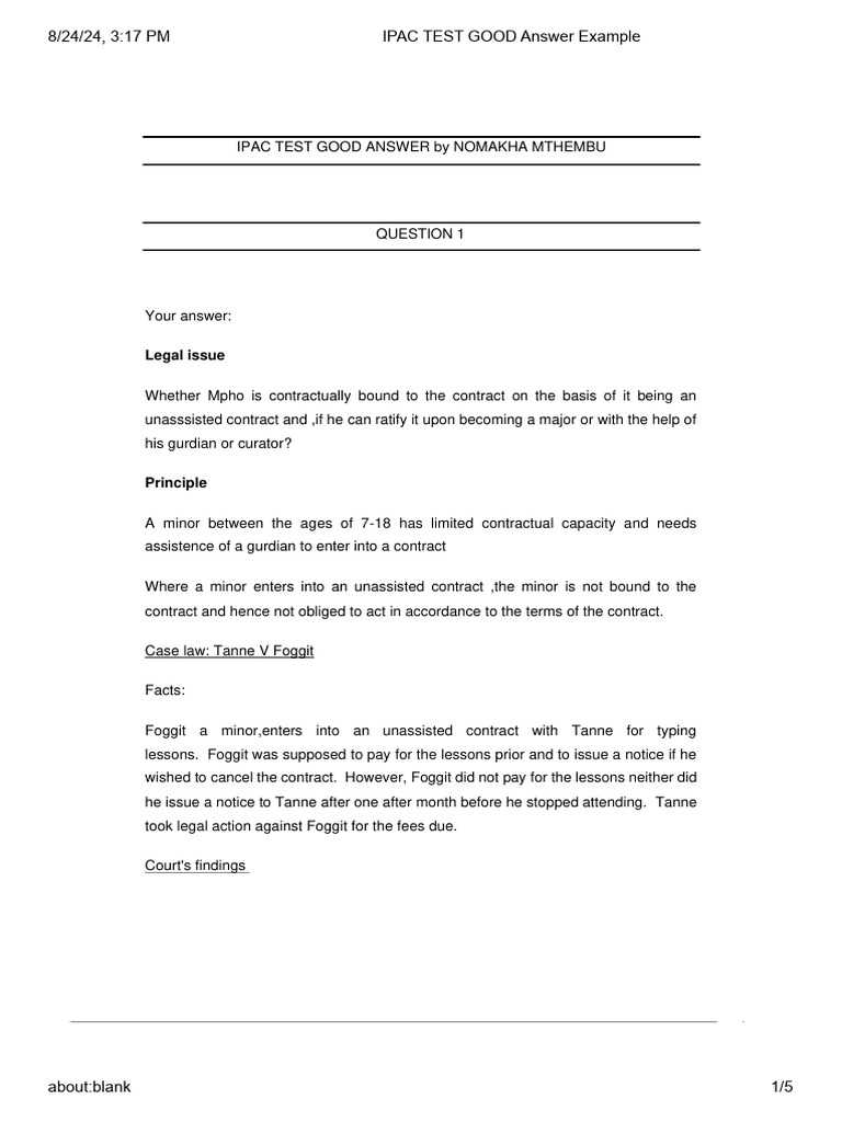 IPAC TEST GOOD Answer Example | PDF