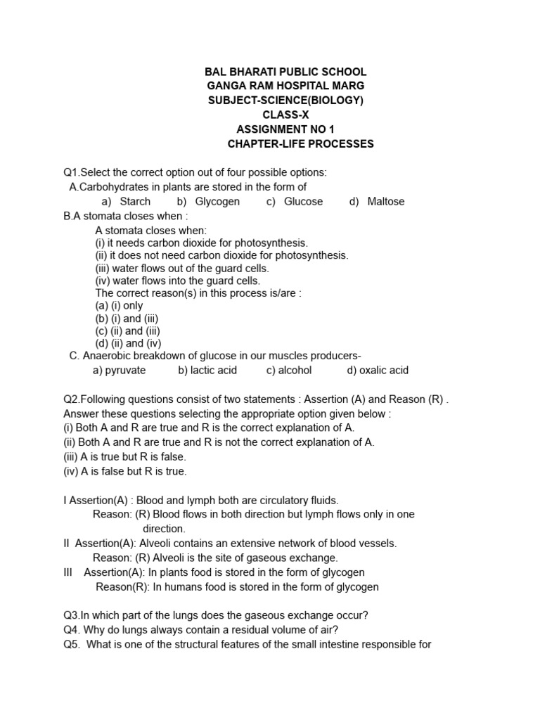 Science life processes pdf