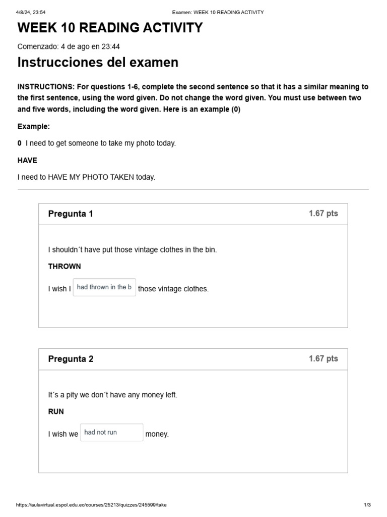 Examen - WEEK 10 READING ACTIVITY | PDF