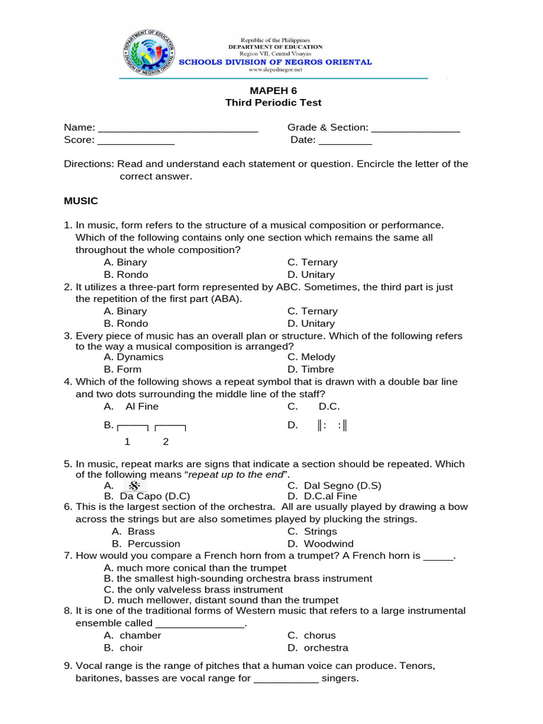 Done QA - Q3 - MAPEH6 - Summative-Test | PDF