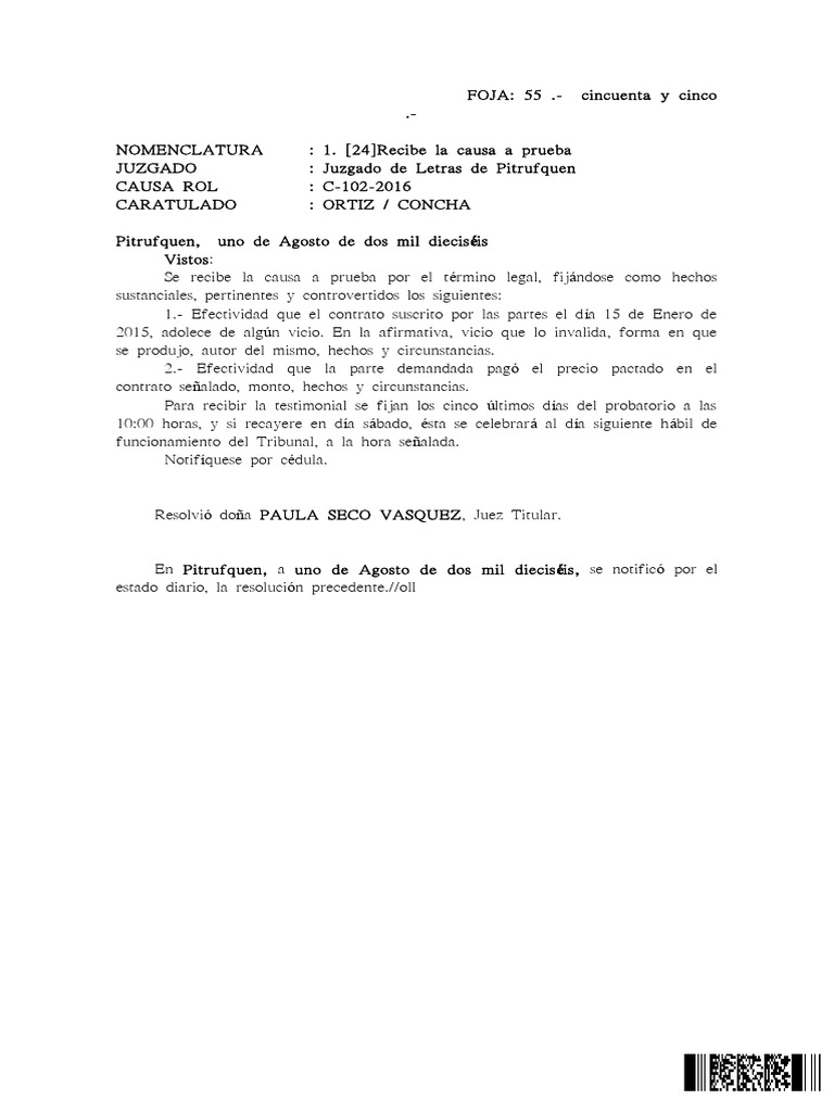 Sentencia Interlocutoria Que Recibe La Causa A Prueba | PDF