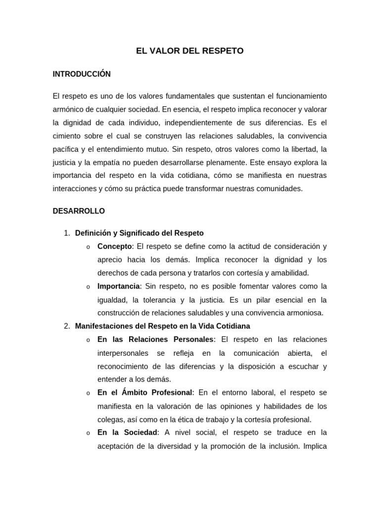 El Valor Del Respeto | PDF