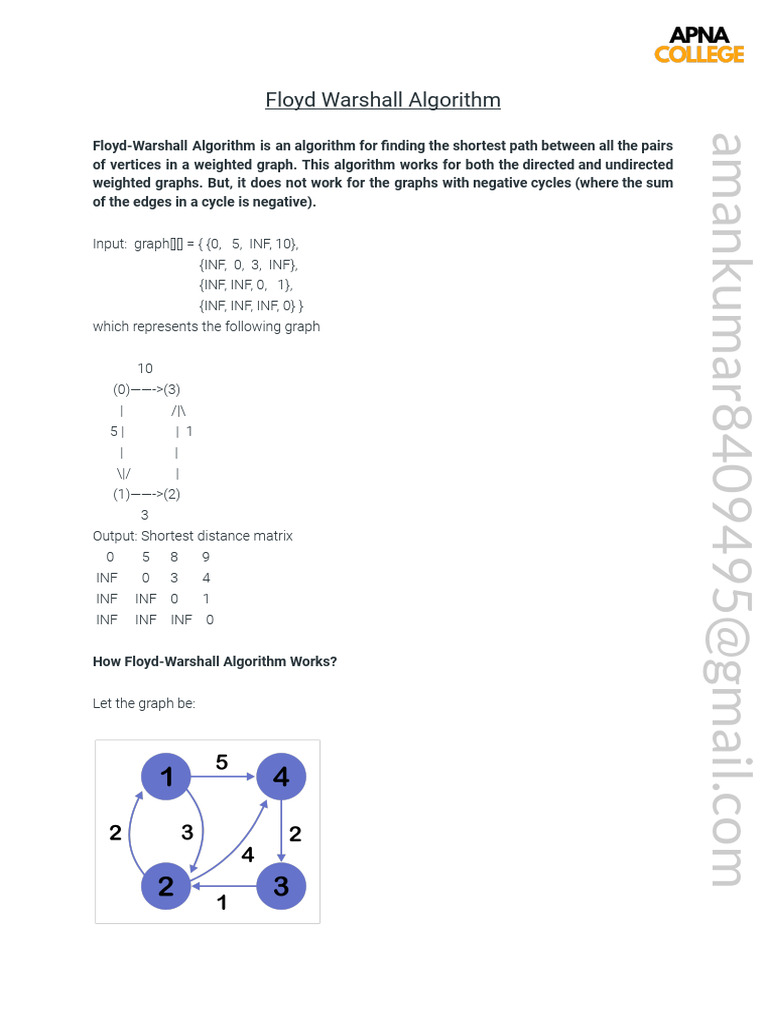 Floyd Warshall Algorithm | PDF