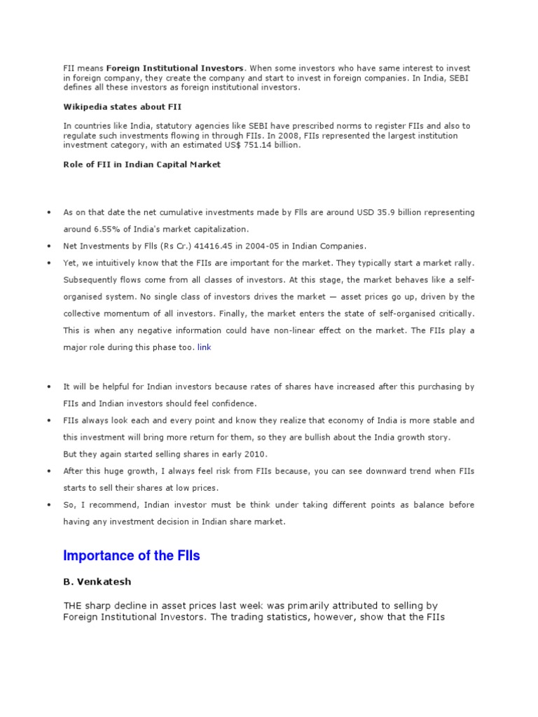 Importance of The Fiis: Wikipedia States About Fii | PDF