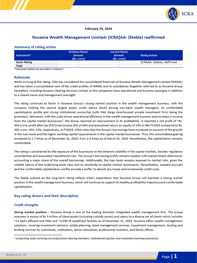Nuvama Wealth - ICRA - 29022024 | PDF
