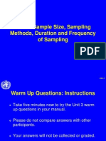 Unit 3: Sample Size, Sampling Methods, Duration and Frequency of Sampling