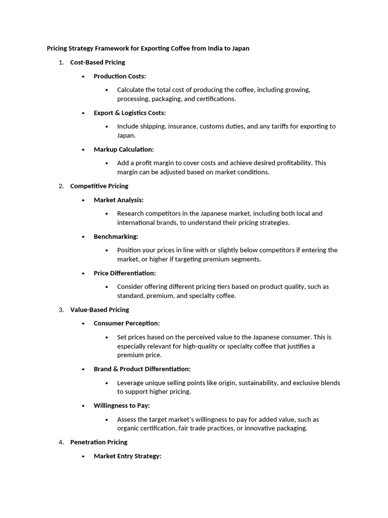 Pricing Strategy Framework For Exporting Coffee From India To Japan | PDF
