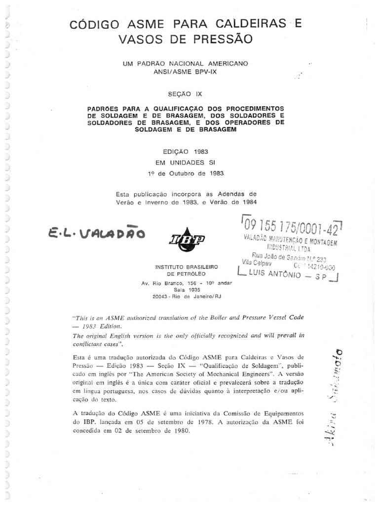 Código ASME para Caldeiras e Vasos de Pressão | PDF
