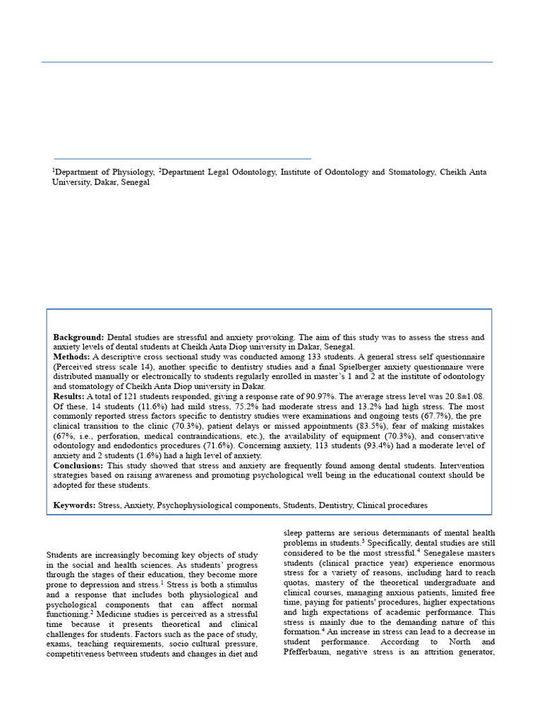 Perceived Sources of Stress and Anxiety Among Sene | PDF