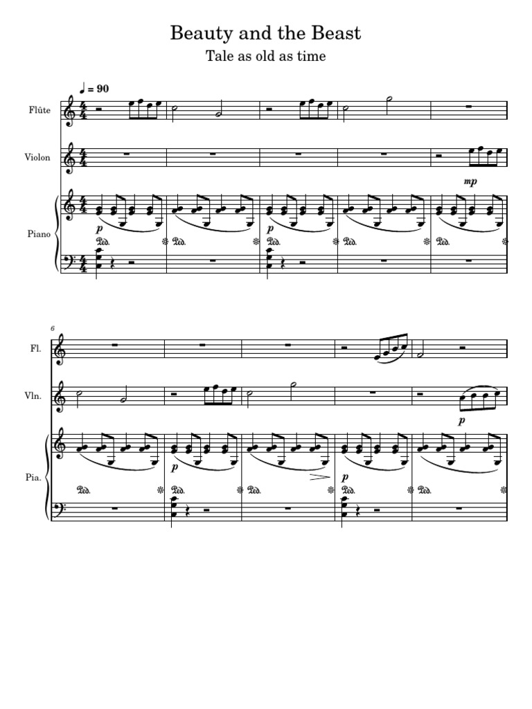 Beauty_and_the_Beast_-_Theme_for_Flute_Violin_and_Piano | PDF