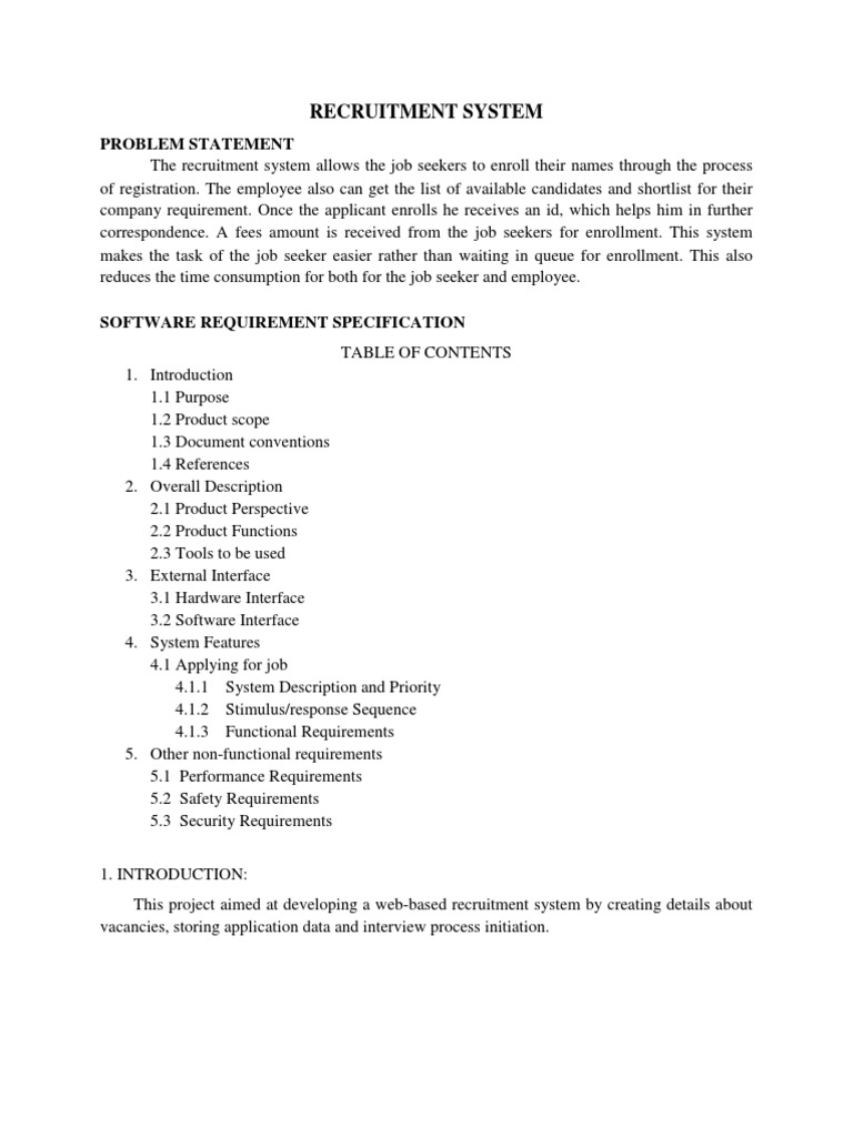 Recruitment System: Problem Statement | PDF