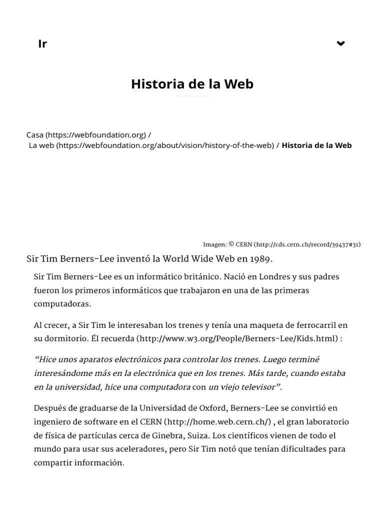 Historia de La Web - Fundación World Wide Web | PDF