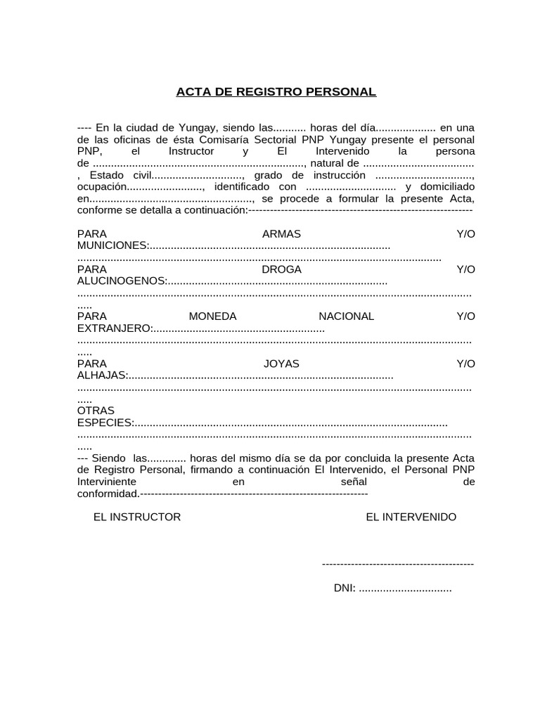 Acta de registro personal pdf