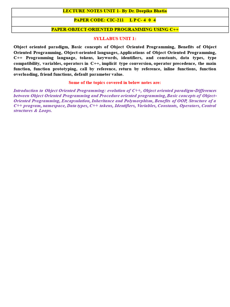 What Is C++?: Syllabus Unit 1 | PDF