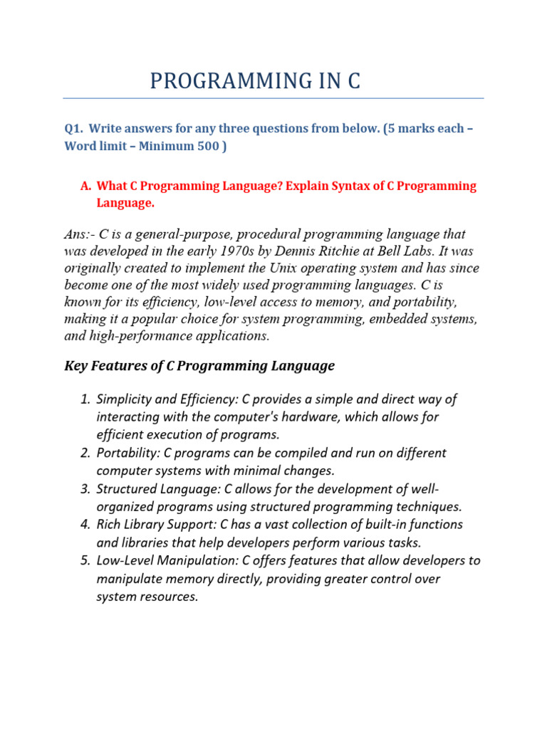 C Programming Language Overview | PDF | C (Programming Language ...