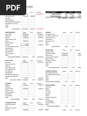 monthly household budget Template