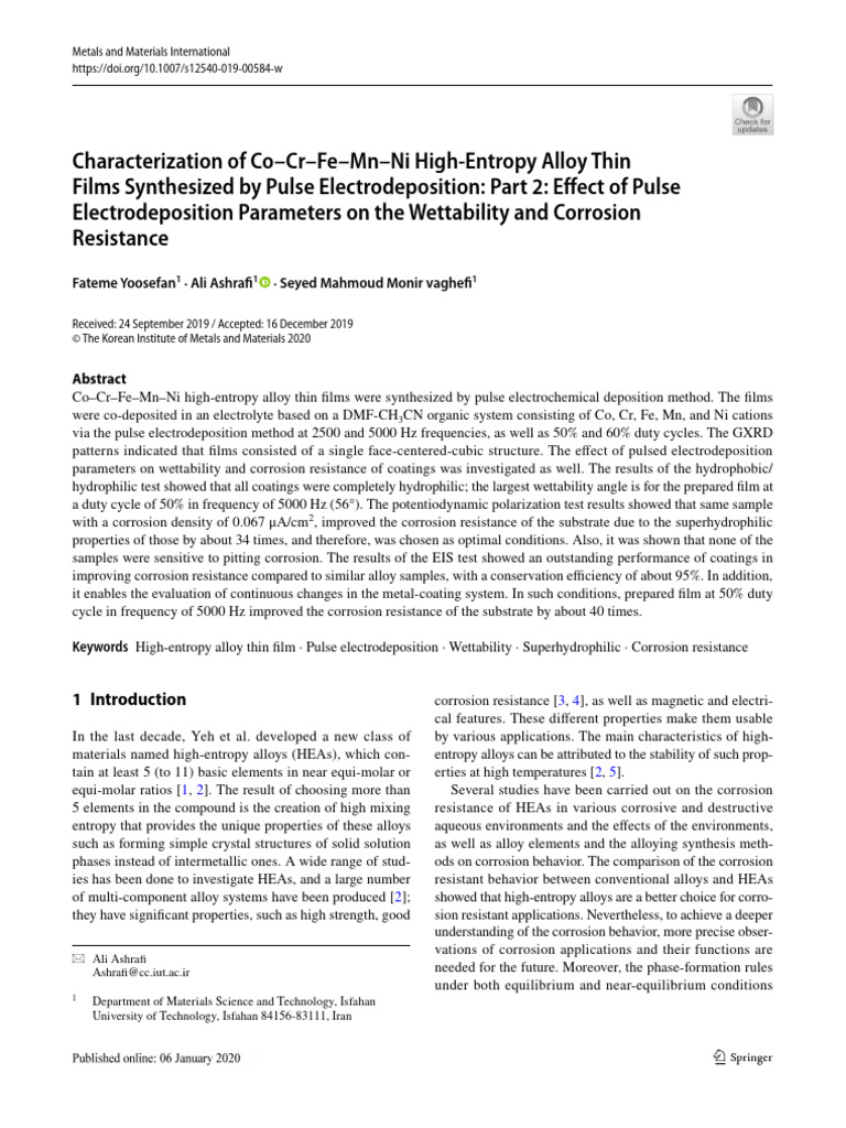 Co-Cr-Fe-Mn-Ni High Entropy Alloy Thin Films Synthesized by Pulse ...