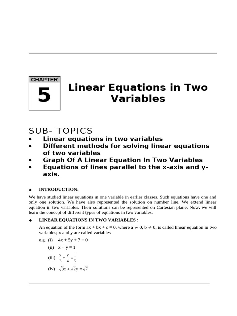 Linear Equation In Two Variables Are