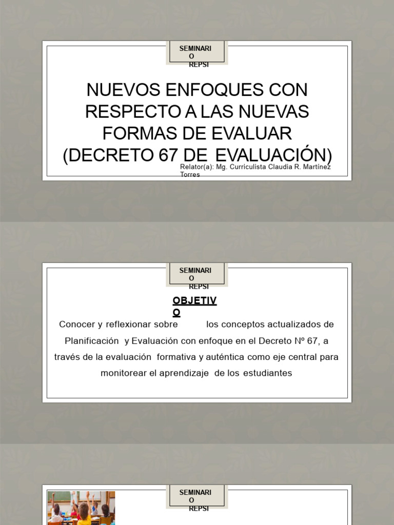 Seminario Nuevas Formas de Evaluar Decreto 67 | PDF