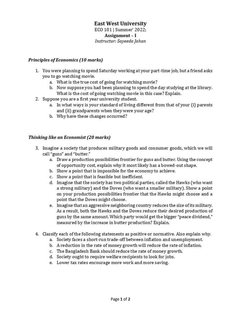 ECO 101 - Assignment I | PDF