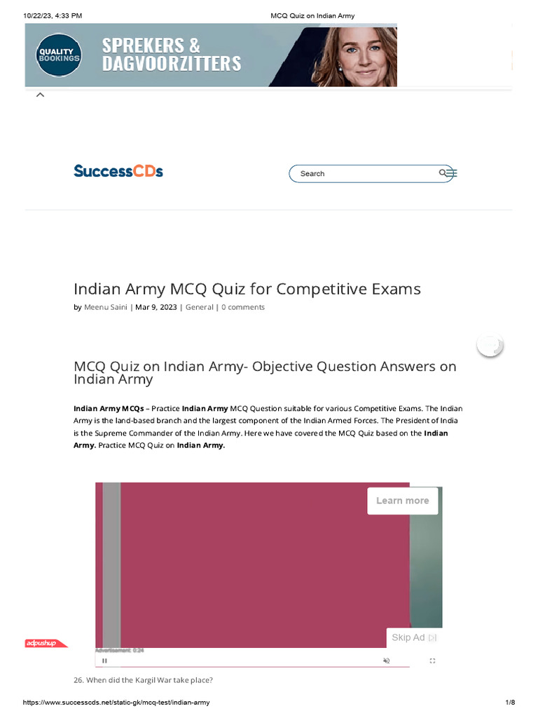 MCQ Quiz On Indian Army 2 | PDF