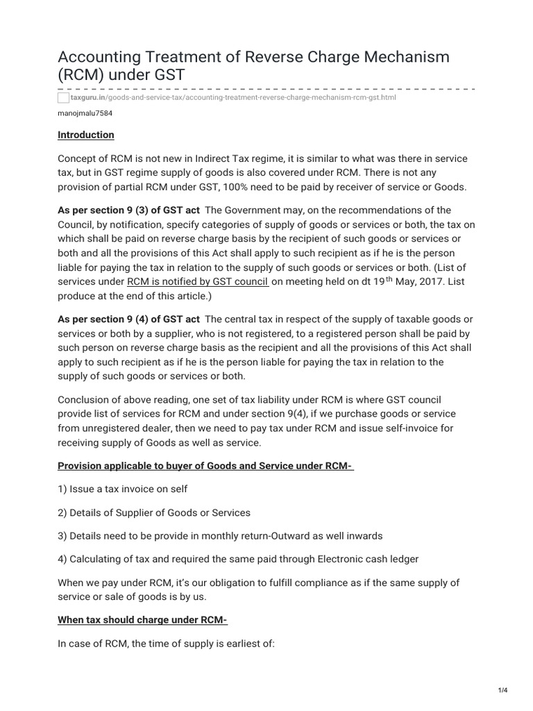 Accounting Treatment of Reverse Charge Mechanism RCM Under GST | PDF ...