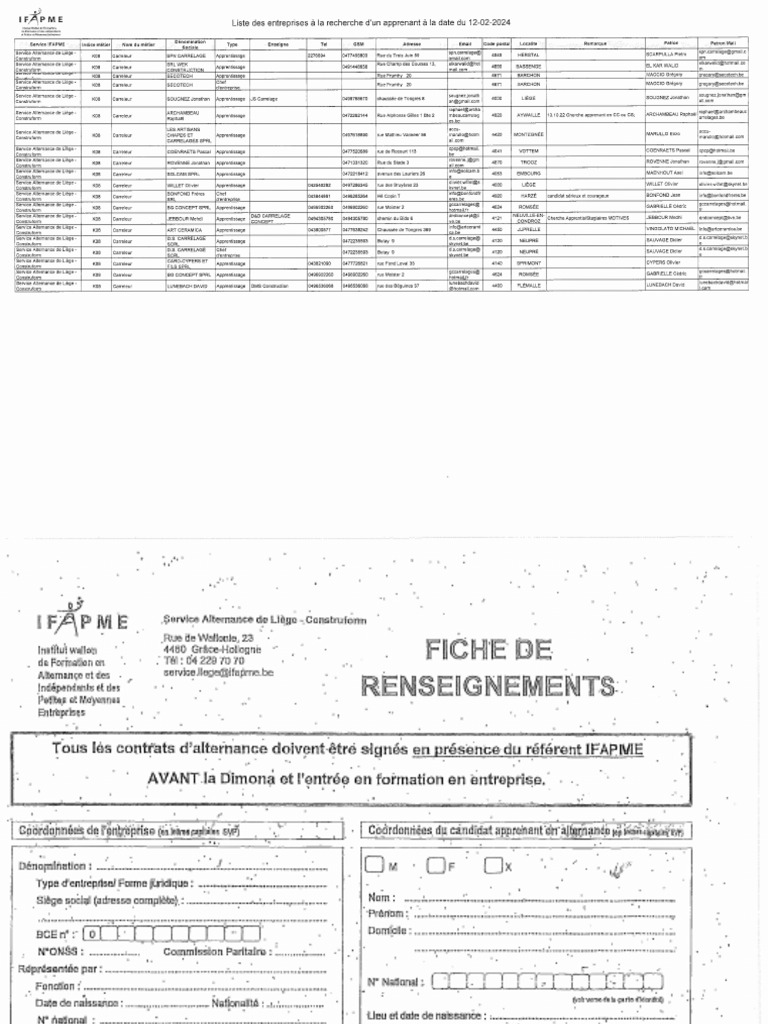 1 F/ P M E Liste Des Entreprises À La Recherche D'un Apprenant À La ...