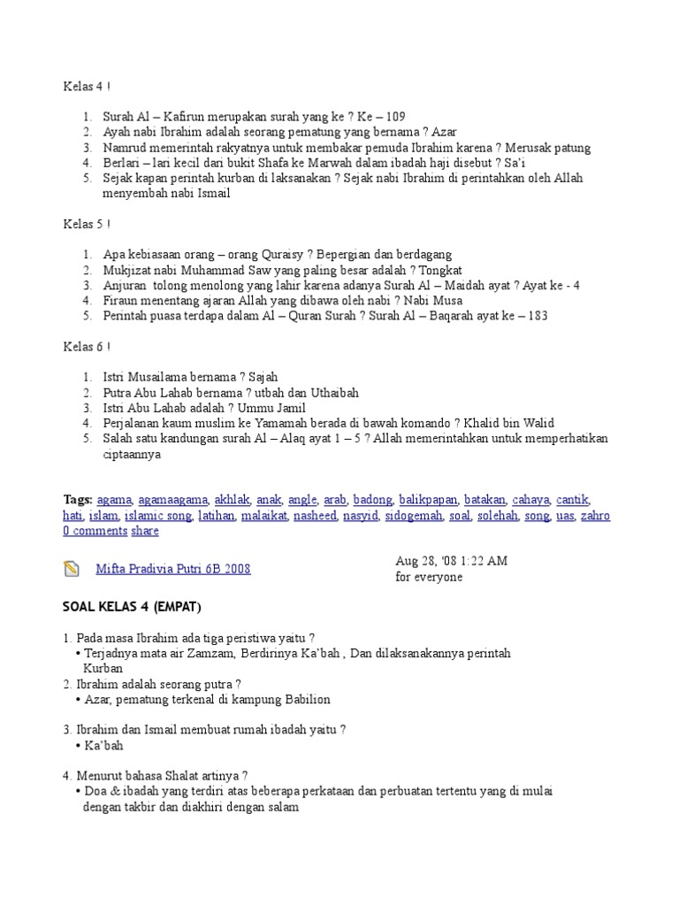 Materi Soal Campur Pai Sd