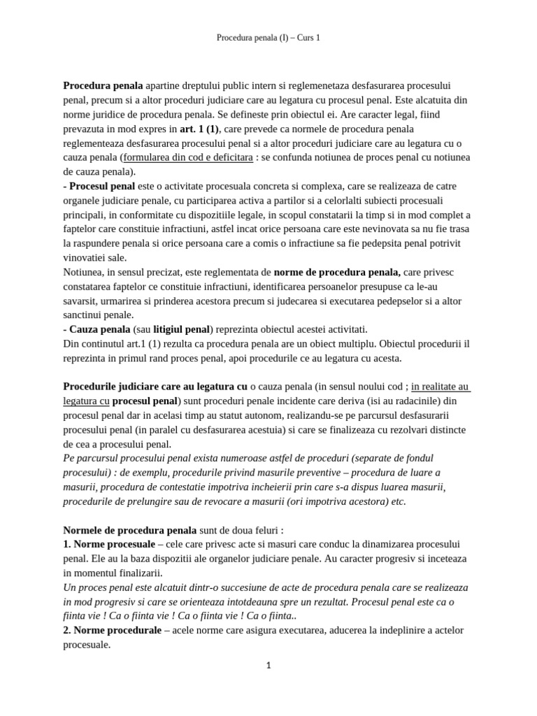 Procedura Penala Cursul 1 | PDF