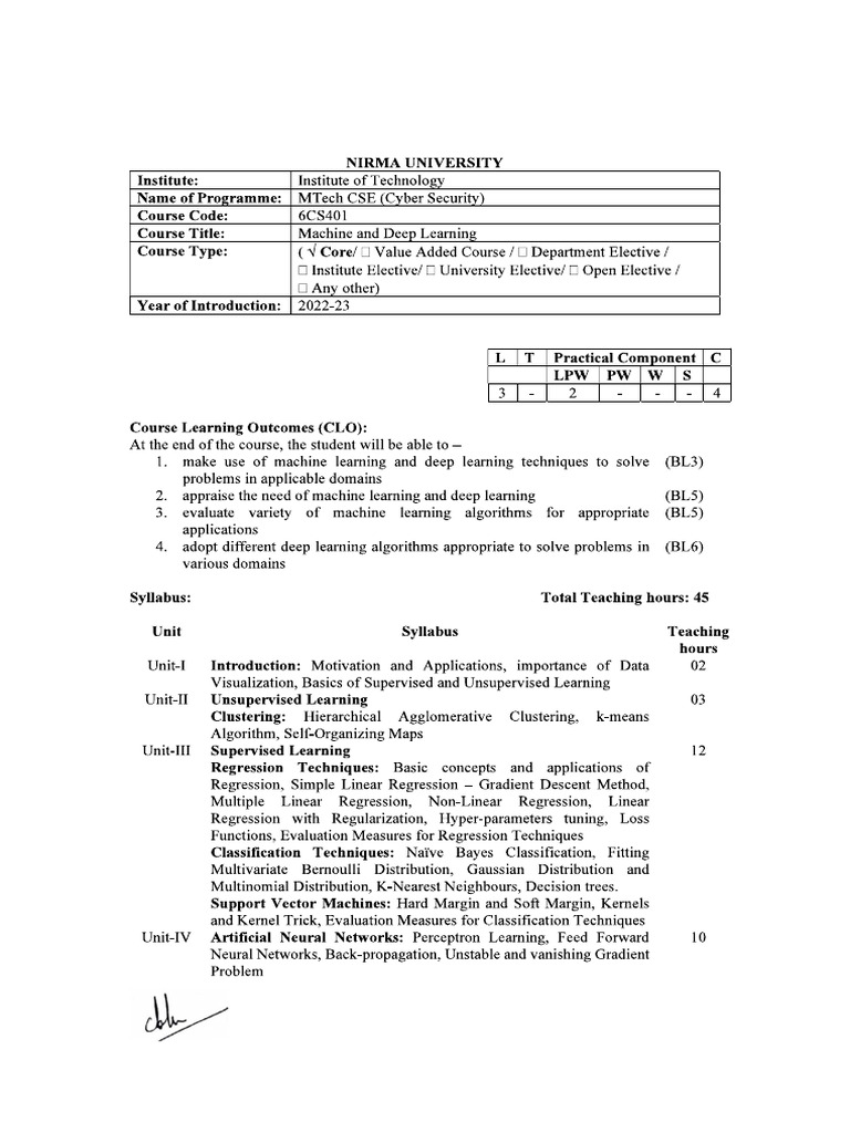 Machine Learnig Syllabus | PDF