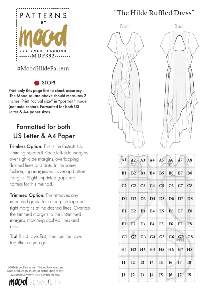MDF392 The Hilde Ruffled Dress Sizes XXS 4XL A4 Letter Patterns | PDF ...