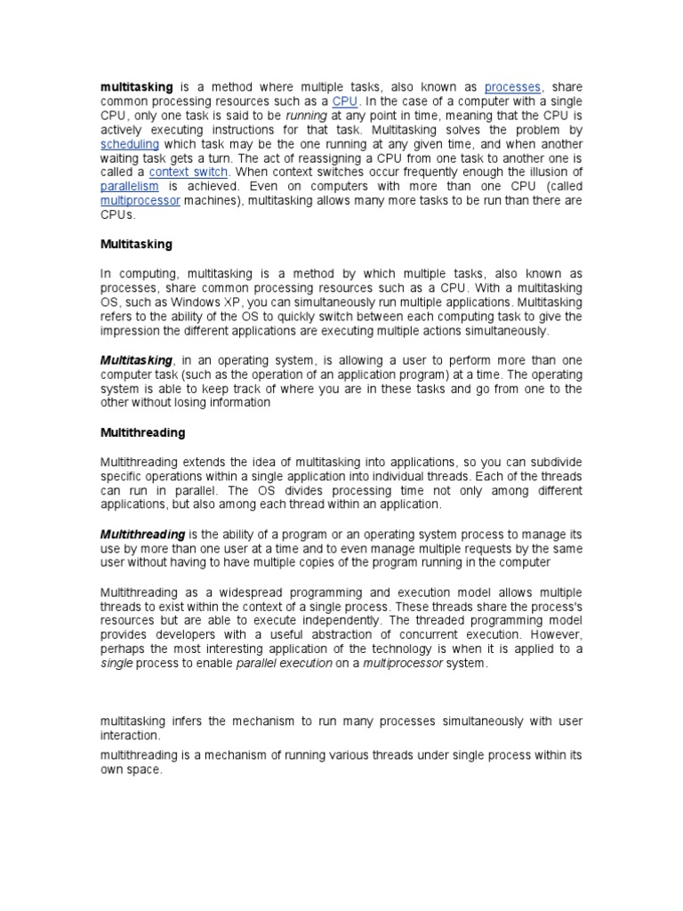 Multitasking Is A Method Where Multiple Tasks, Also Known As | PDF ...