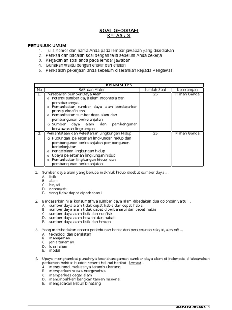 Soal Geografi X 2