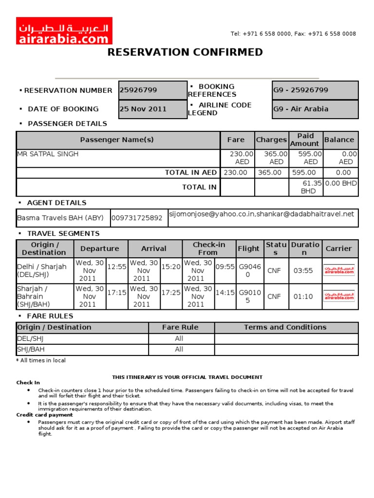 Air Arabia Airlines Travel Visa