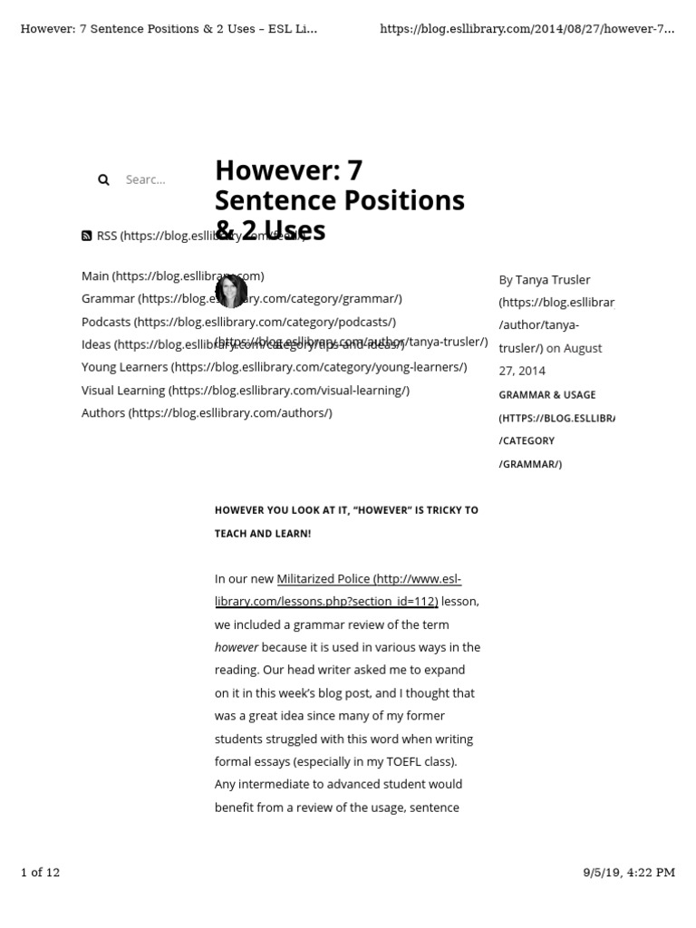 However 7 Sentence Positions 2 Uses | PDF