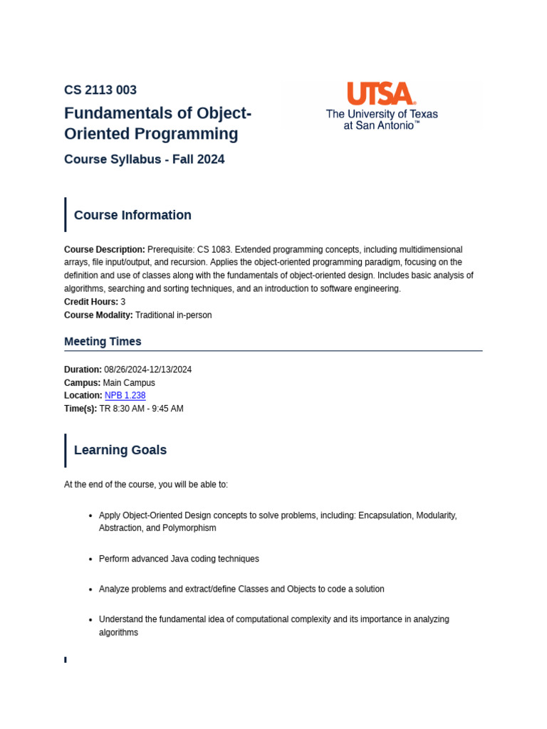 Object Oriented Programming Syllabus | PDF
