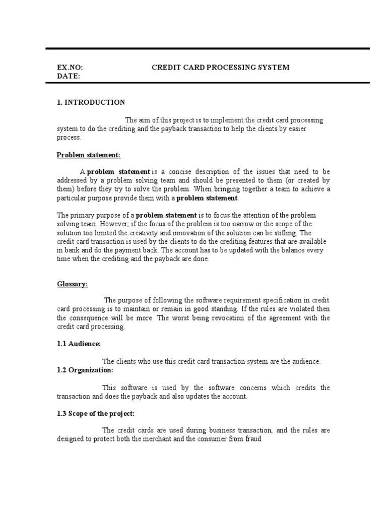 Ex - No: Credit Card Processing System Date | PDF