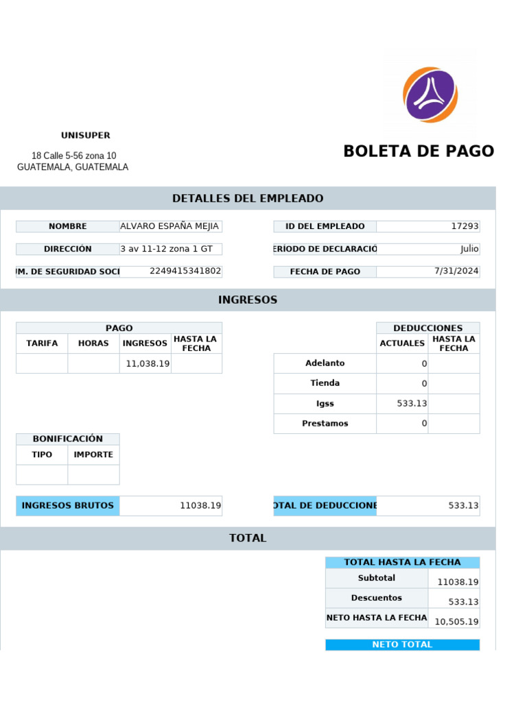 Plantilla Básica De Recibo De Sueldo Con Calculadora Pdf